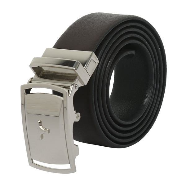 Bulchee Men's Reversible Autolock Premium Leather Belt – Brown/Black, Shiny Nickel 3D Bullhead Buckle, 35mm Width, Sizes Large (42-46"), XL (48-52"), XXL (52-55")