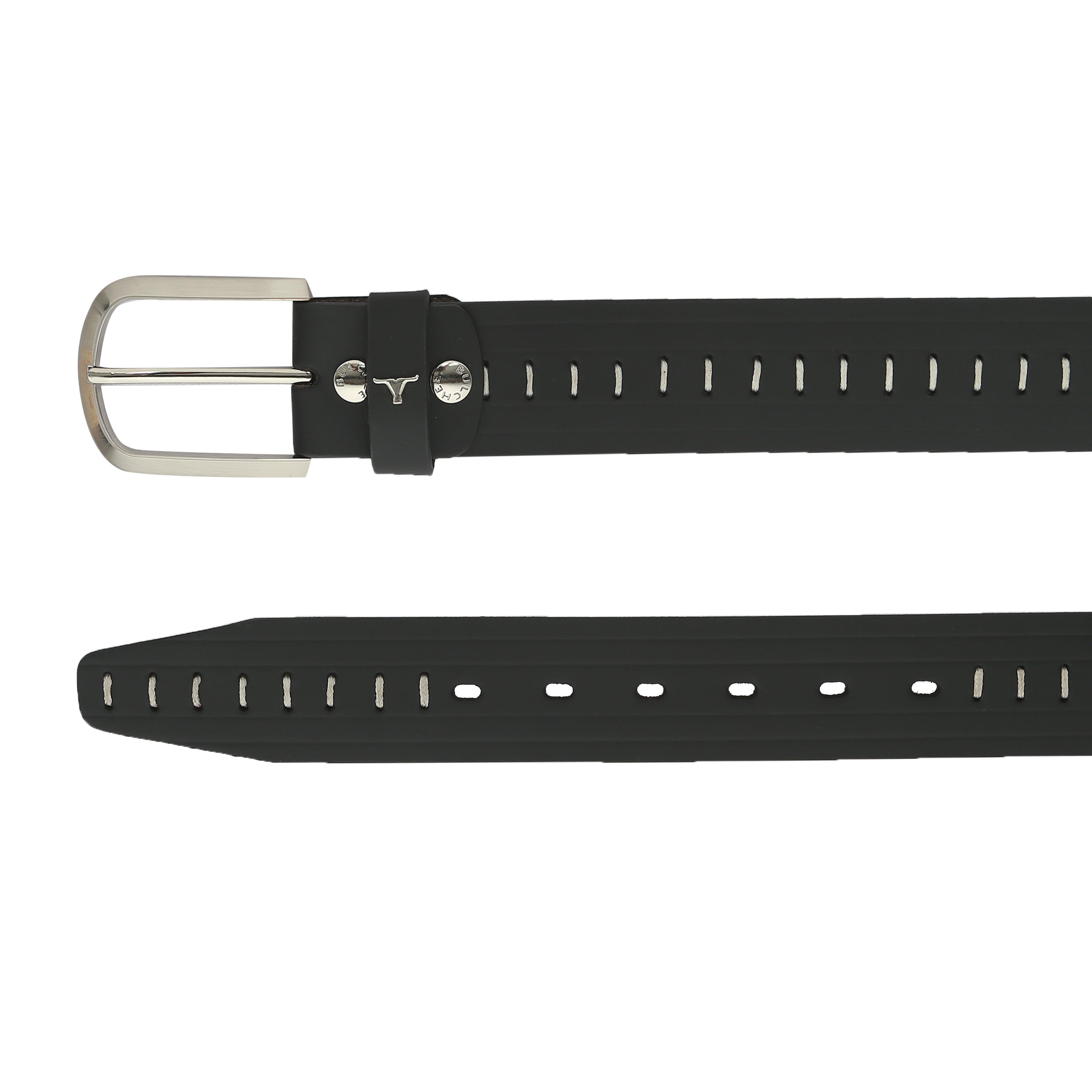 Bulchee Men's Casual Jeans Leather Belt – Black, Shiny Nickel Buckle, 40mm Width, Sizes M (40-42