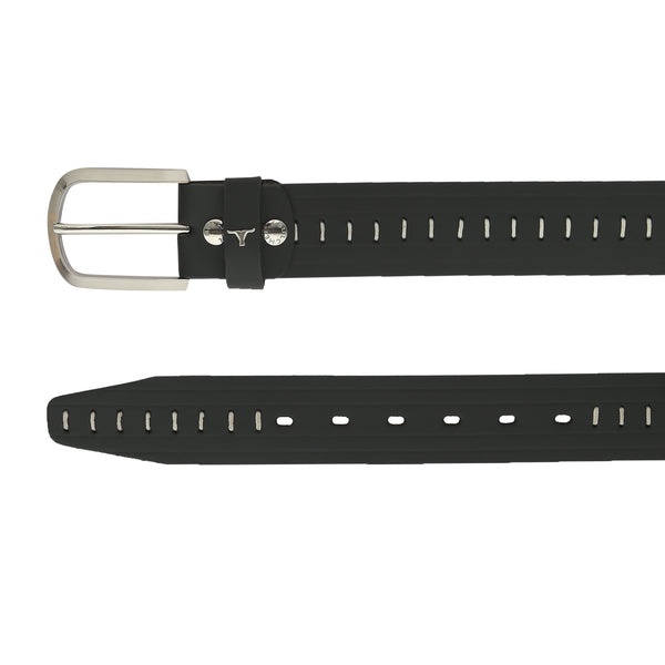Bulchee Men's Casual Jeans Leather Belt – Black, Shiny Nickel Buckle, 35mm Width, Sizes M (40-42"), L (44-46")