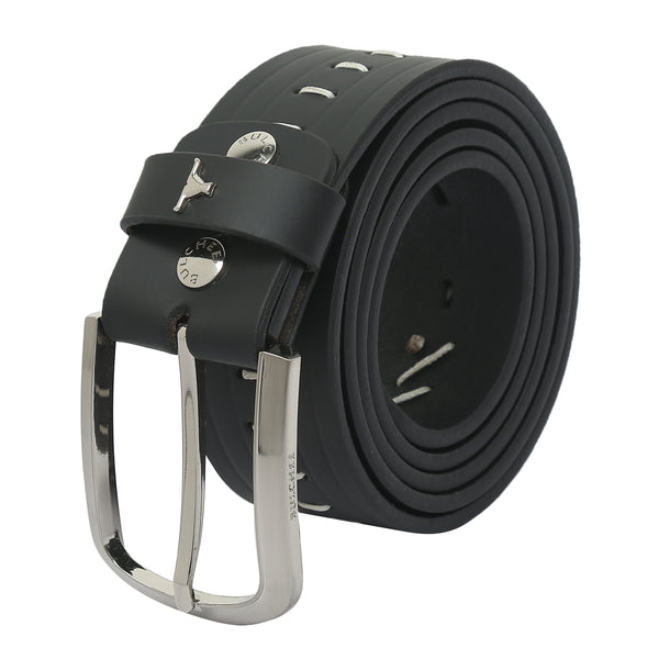 Bulchee Men's Casual Jeans Leather Belt – Black, Shiny Nickel Buckle, 35mm Width, Sizes M (40-42"), L (44-46")