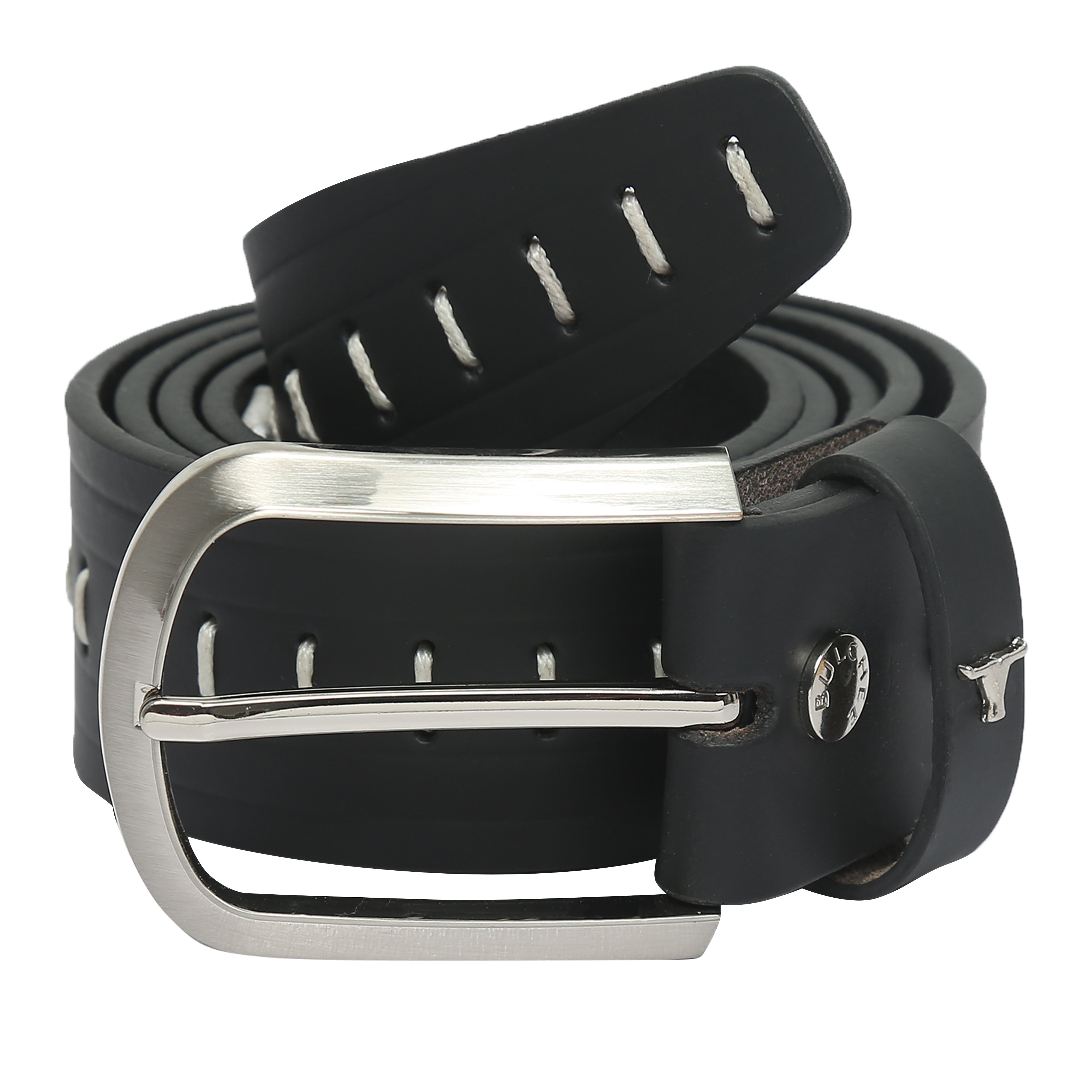 Bulchee Men's Casual Jeans Leather Belt – Black, Shiny Nickel Buckle, 40mm Width, Sizes M (40-42