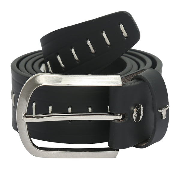 Bulchee Men's Casual Jeans Leather Belt – Black, Shiny Nickel Buckle, 40mm Width, Sizes M (40-42"), L (44-46")