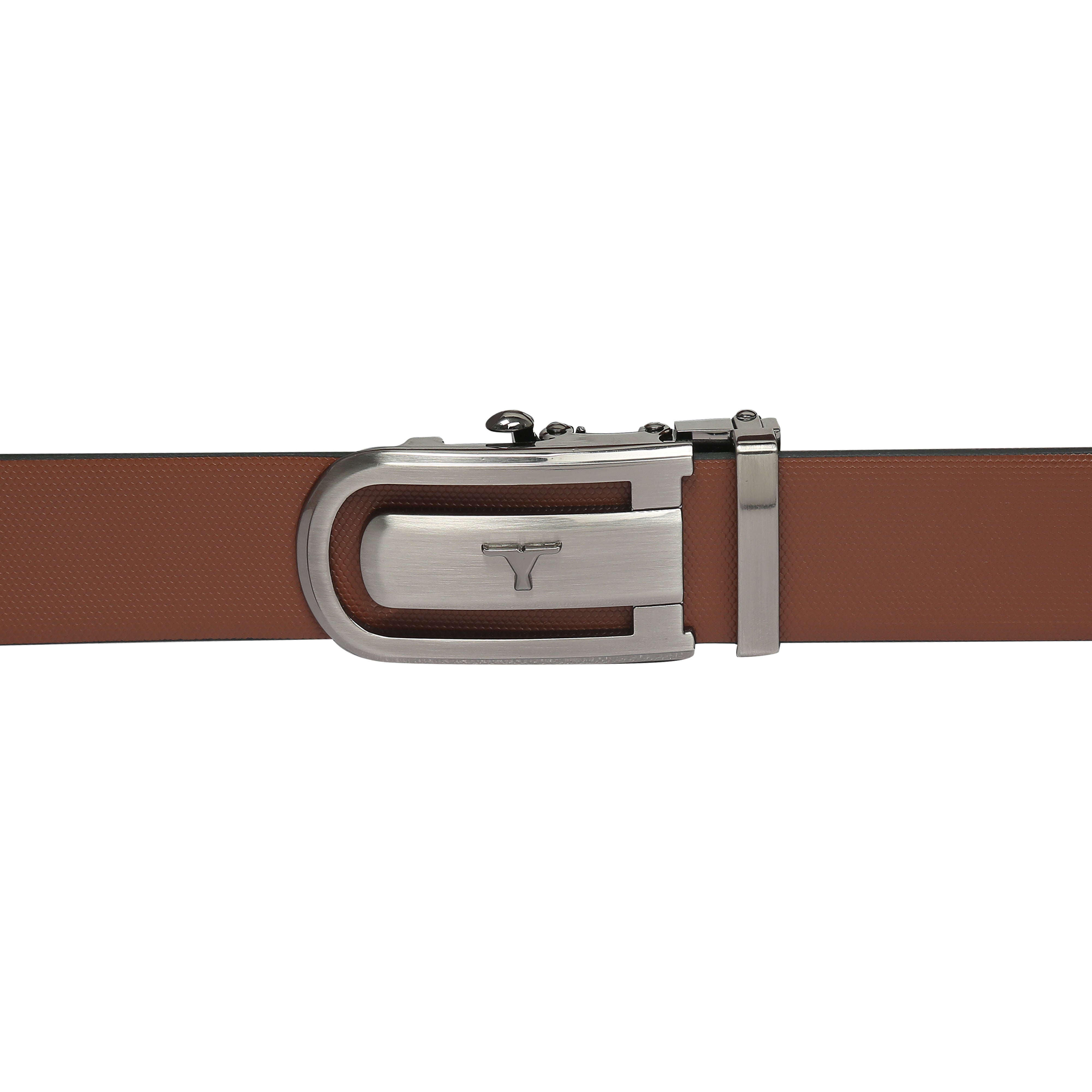 Bulchee Men's Reversible Autolock Premium Leather Belt – Tan/Black, Brushed Black 3D Bullhead Buckle, 35mm Width, Size XXL (52-55