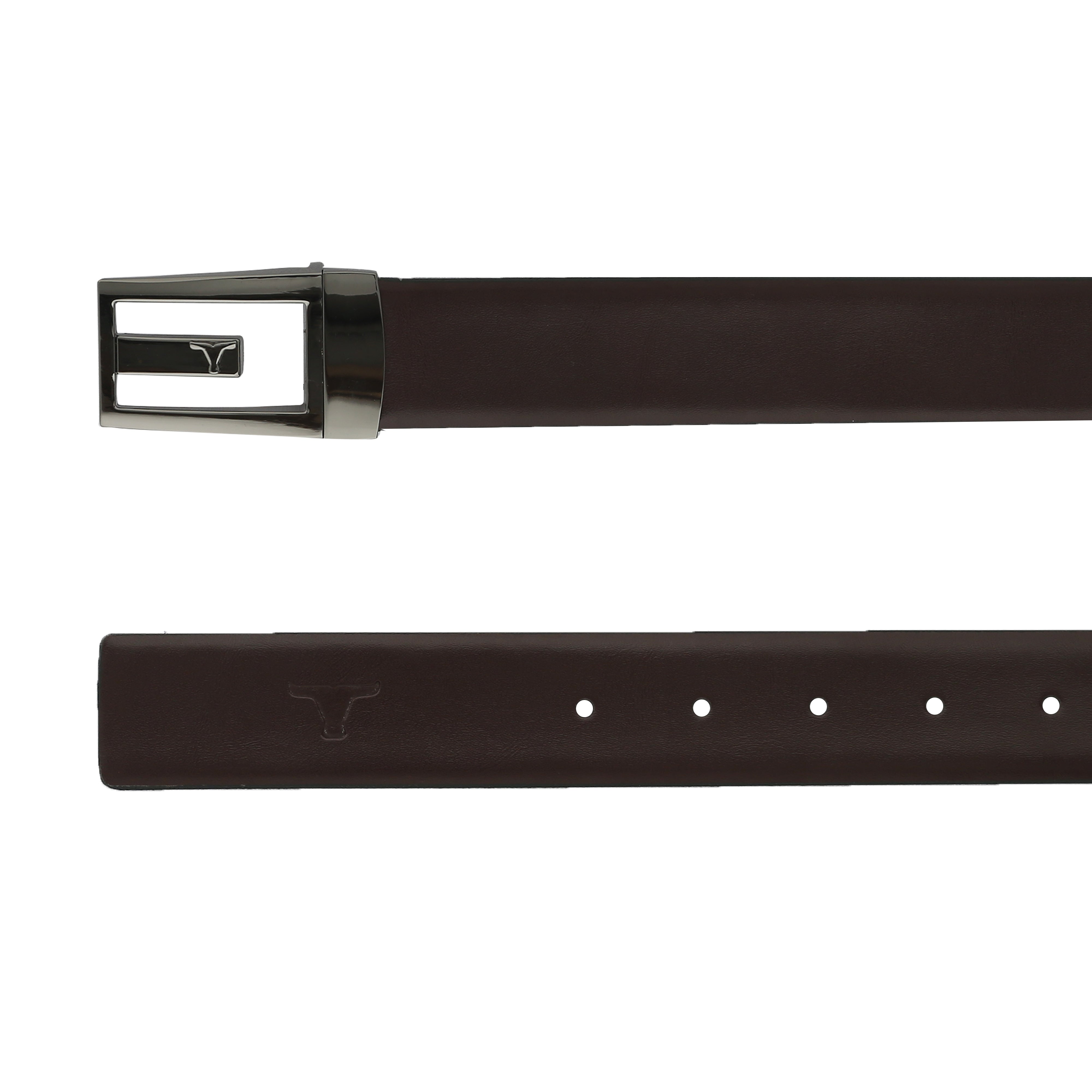 Bulchee Men's Reversible Flat Leather Belt – Tan/Black, Shiny Black Buckle, 35mm Width, Size XXL (52-55