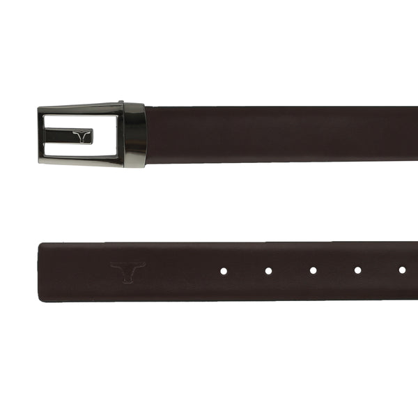Bulchee Men's Reversible Flat Leather Belt – Tan/Black, Shiny Black Buckle, 35mm Width, Size XXL (52-55")