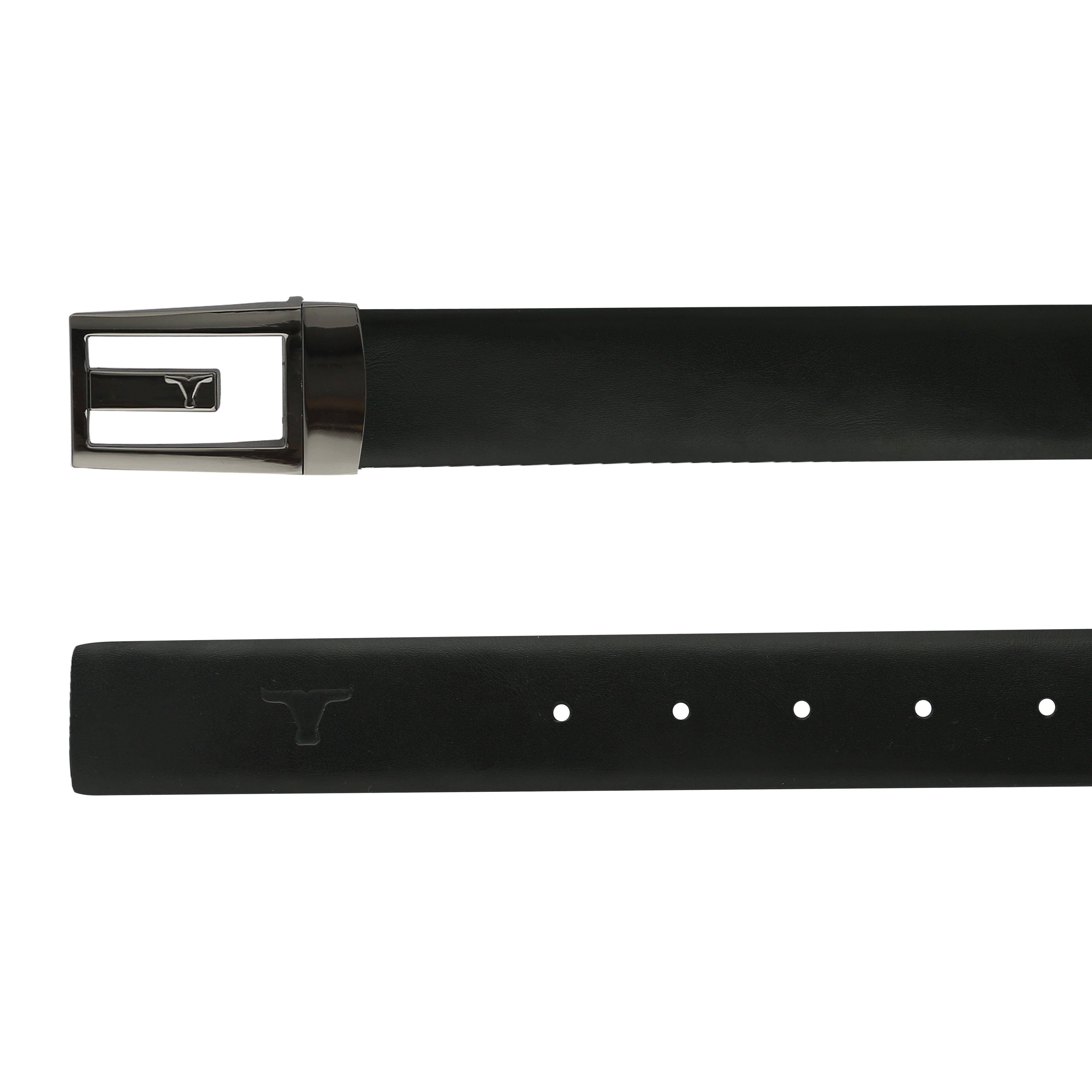 Bulchee Men's Reversible Flat Leather Belt – Tan/Black, Shiny Black Buckle, 35mm Width, Size XXL (52-55