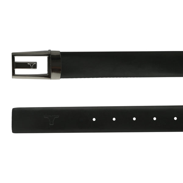 Bulchee Men's Reversible Flat Leather Belt – Tan/Black, Shiny Black Buckle, 35mm Width, Size XXL (52-55")