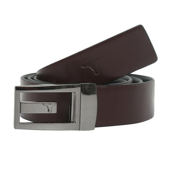 Bulchee Men's Reversible Flat Leather Belt – Tan/Black, Shiny Black Buckle, 35mm Width, Size XXL (52-55")