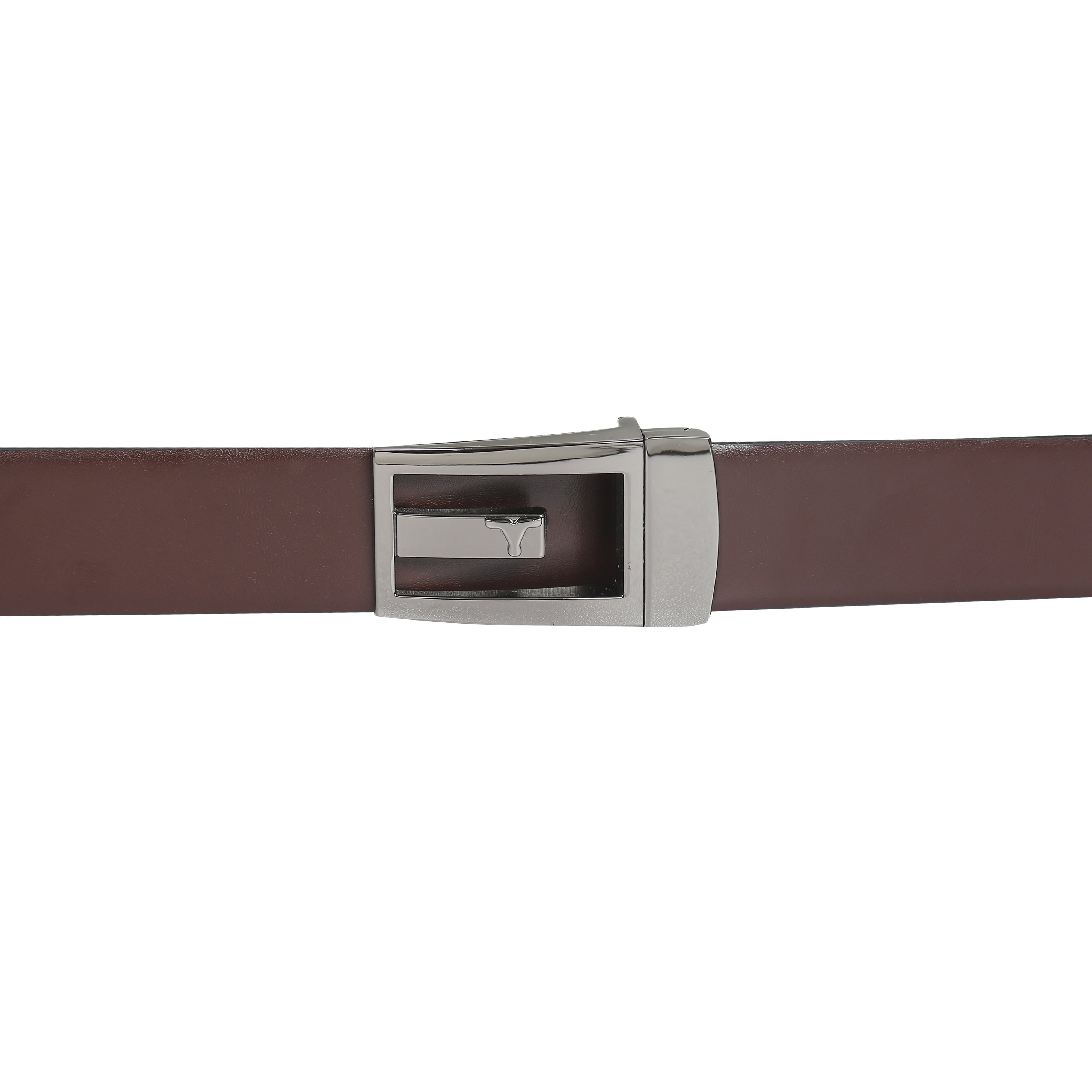 Bulchee Men's Reversible Flat Leather Belt – Tan/Black, Shiny Black Buckle, 35mm Width, Size XXL (52-55