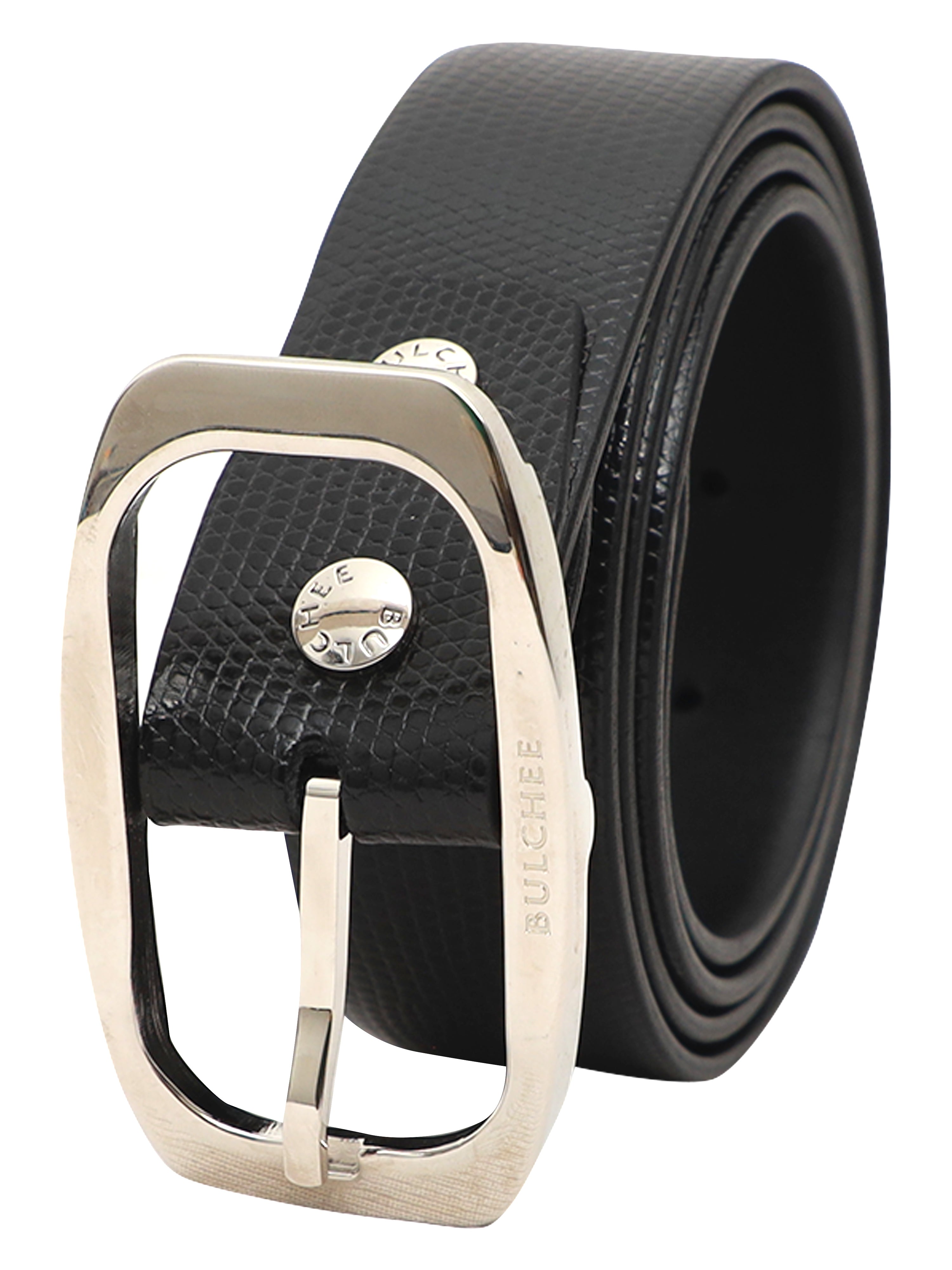 Bulchee Men’s Black Leather Belt –  Plain Chino (Size L)