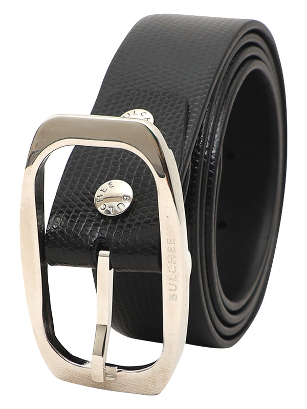 Bulchee Men’s Black Leather Belt –  Plain Chino (Size L)