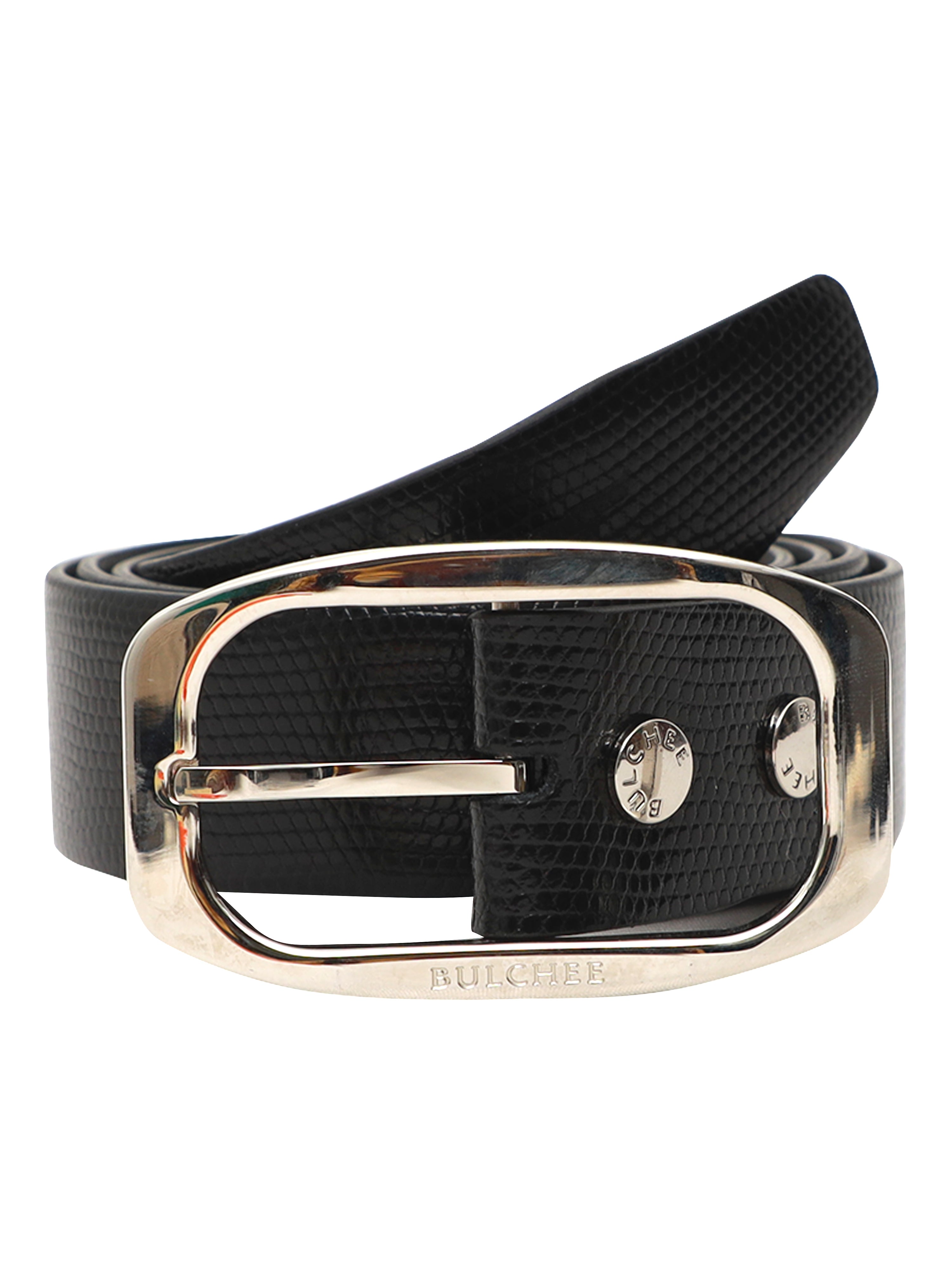 Bulchee Men’s Black Leather Belt –  Plain Chino (Size L)