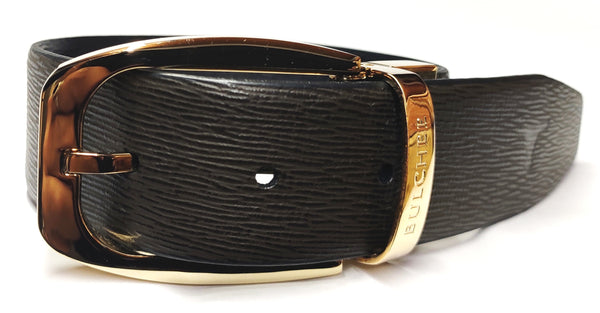 Bulchee Men’s Reversible Leather Belt –  Prong Buckle (Black/Gray, Size L)
