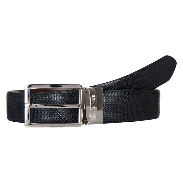 Bulchee Insignia Men’s Reversible Leather Belt – Black & Brown, Prong Buckle, Size L