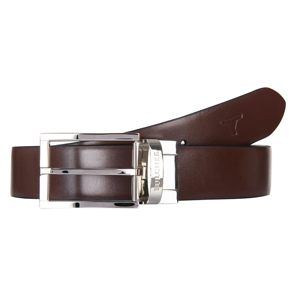 Bulchee Insignia Men’s Reversible Leather Belt – Black & Brown, Prong Buckle, Size L
