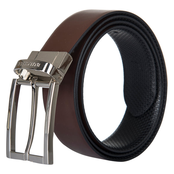 Bulchee Insignia Men’s Reversible Leather Belt – Black & Brown, Prong Buckle, Size L