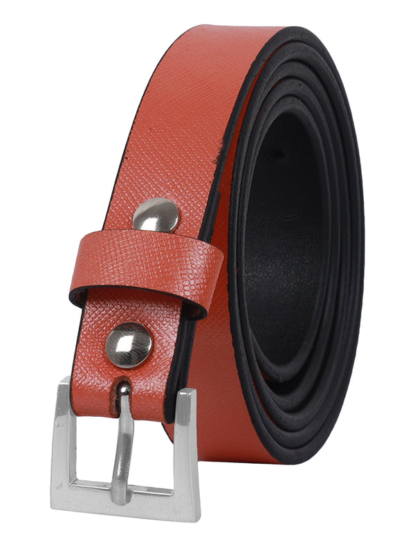 Bulchee Women's Leather Jeans Belt – Orange, Genuine Leather, Brushed Nickel Buckle, 20mm Width – Sizes S (38–40"), M (40–42"), L (44–46")