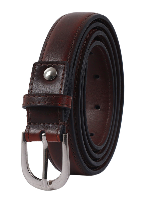 Bulchee Women's Leather Jeans Belt – Brown, Genuine Leather, Shiny Black Buckle, 25mm Width – Size S (38–40")