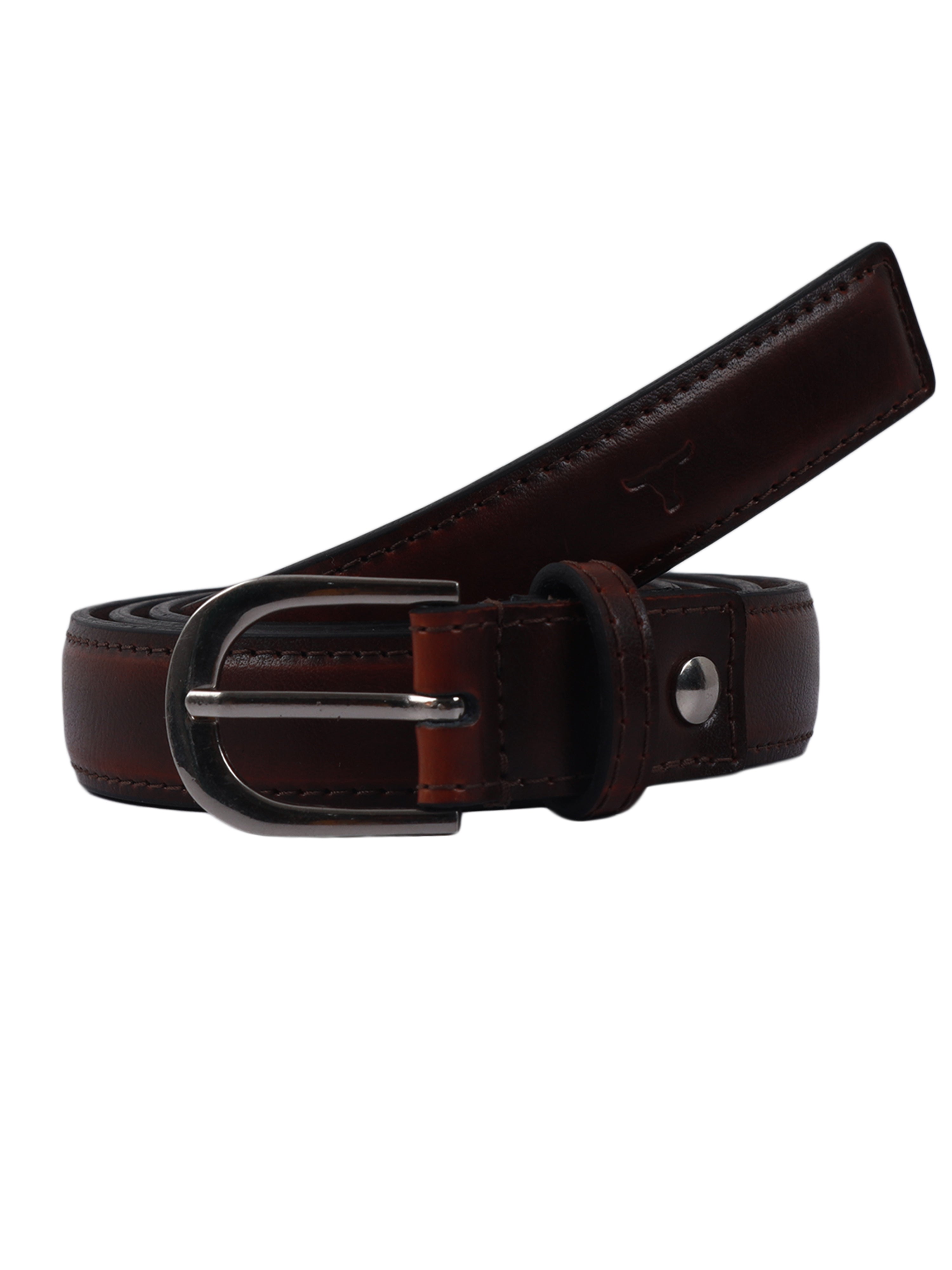 Bulchee Women's Leather Jeans Belt – Brown, Genuine Leather, Shiny Black Buckle, 25mm Width – Size S (38–40