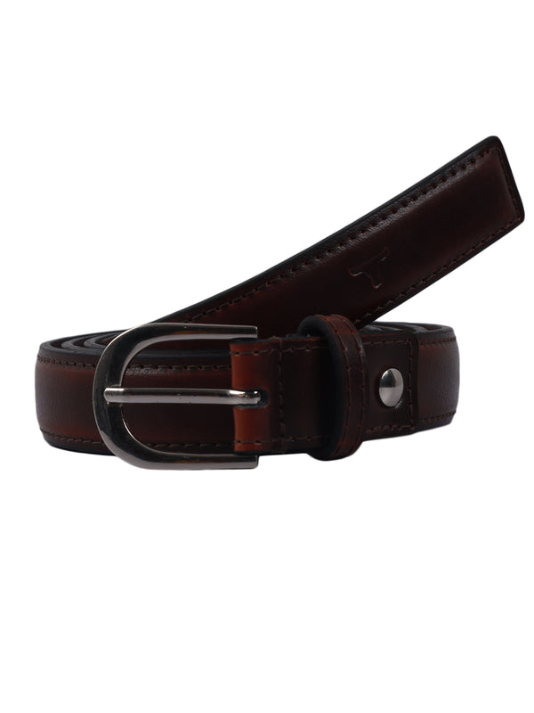 Bulchee Women's Leather Jeans Belt – Brown, Genuine Leather, Shiny Black Buckle, 25mm Width – Size S (38–40")