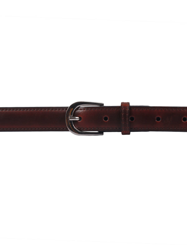 Bulchee Women's Leather Jeans Belt – Brown, Genuine Leather, Shiny Black Buckle, 25mm Width – Size S (38–40")
