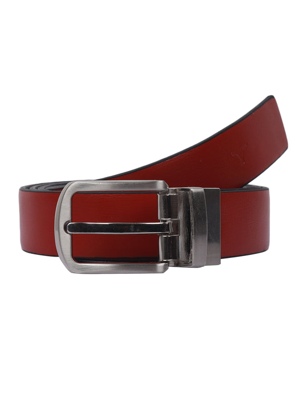 Bulchee Women's Reversible Leather Prong Belt – Red/Black, Genuine Leather, Nickel Buckle, 25mm Width – Size L (44–46")