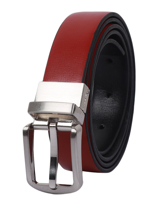 Bulchee Women's Reversible Leather Prong Belt – Red/Black, Genuine Leather, Nickel Buckle, 25mm Width – Size L (44–46")