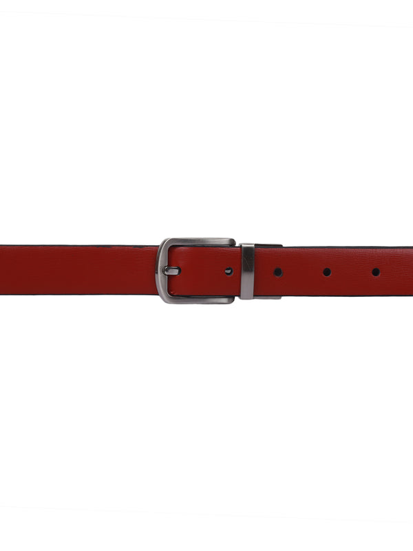 Bulchee Women's Reversible Leather Prong Belt – Red/Black, Genuine Leather, Nickel Buckle, 25mm Width – Size L (44–46")