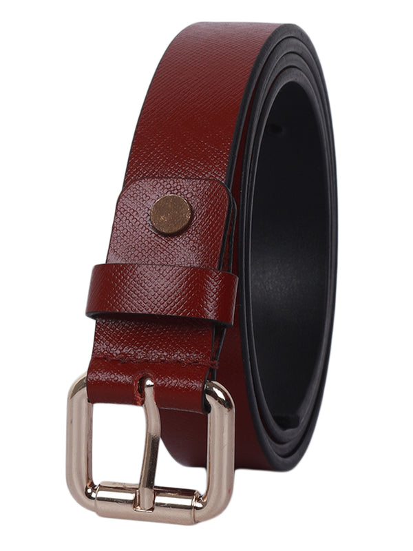 Bulchee Women's Leather Jeans Belt – Burgundy, Genuine Leather, Nickle Buckle, 25mm Width – Sizes S (38–40"), M (40–42"), L (44–46")