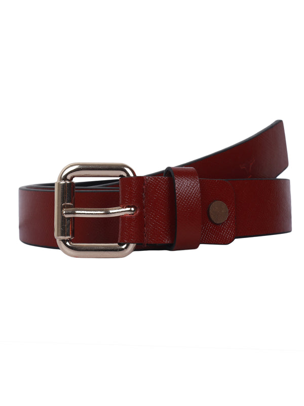 Bulchee Women's Leather Jeans Belt – Burgundy, Genuine Leather, Nickle Buckle, 25mm Width – Sizes S (38–40"), M (40–42"), L (44–46")