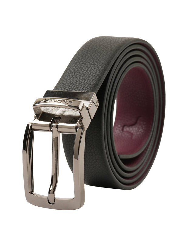 Bulchee Men's Reversible Prong Belt – Black/Burgundy – L Size, BUL2302B