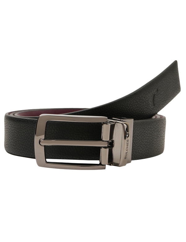 Bulchee Men's Reversible Prong Belt – Black/Burgundy – L Size, BUL2302B