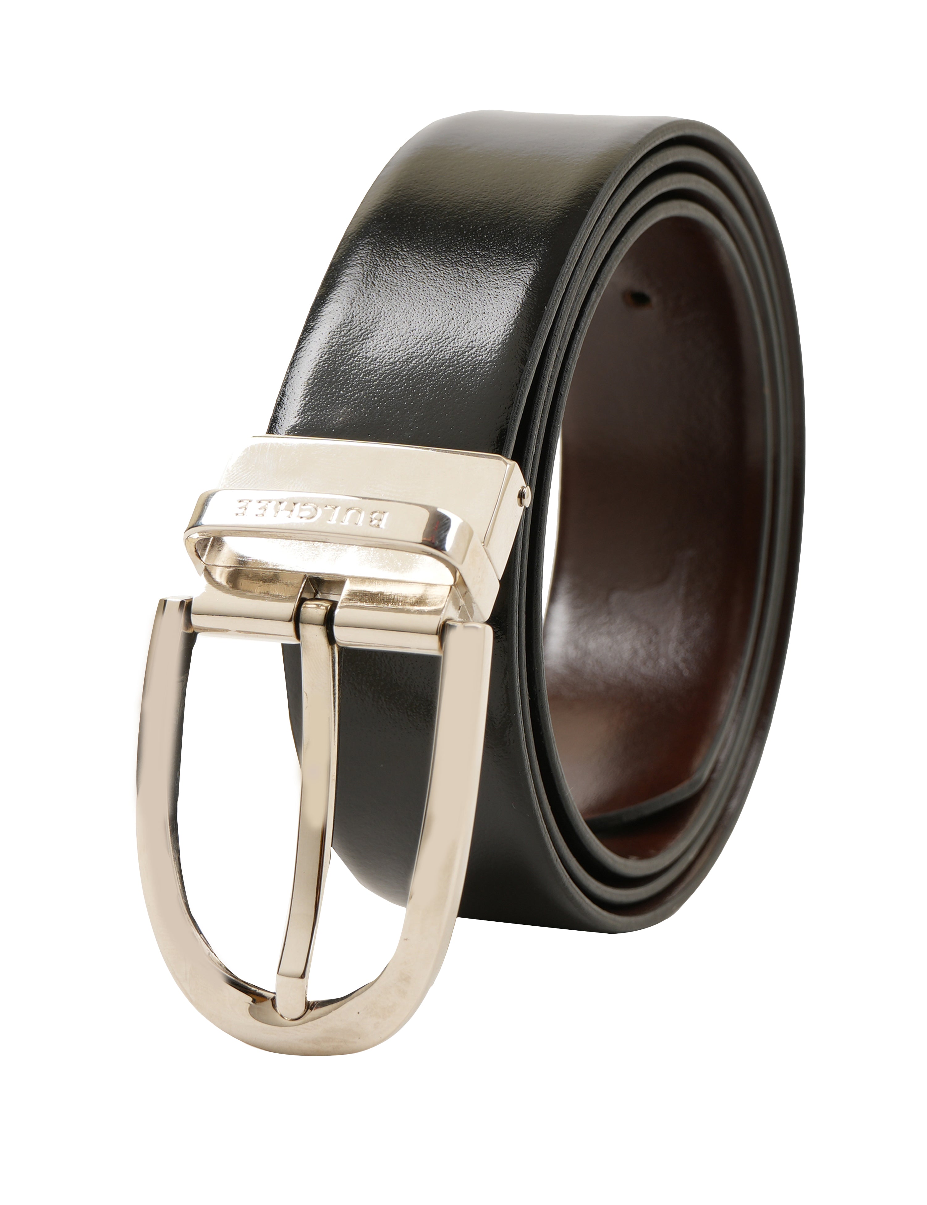 Bulchee Men's Collection | Italian Leather | Black & Brown | Prong Reversible Nickle Buckle | BUL2330B