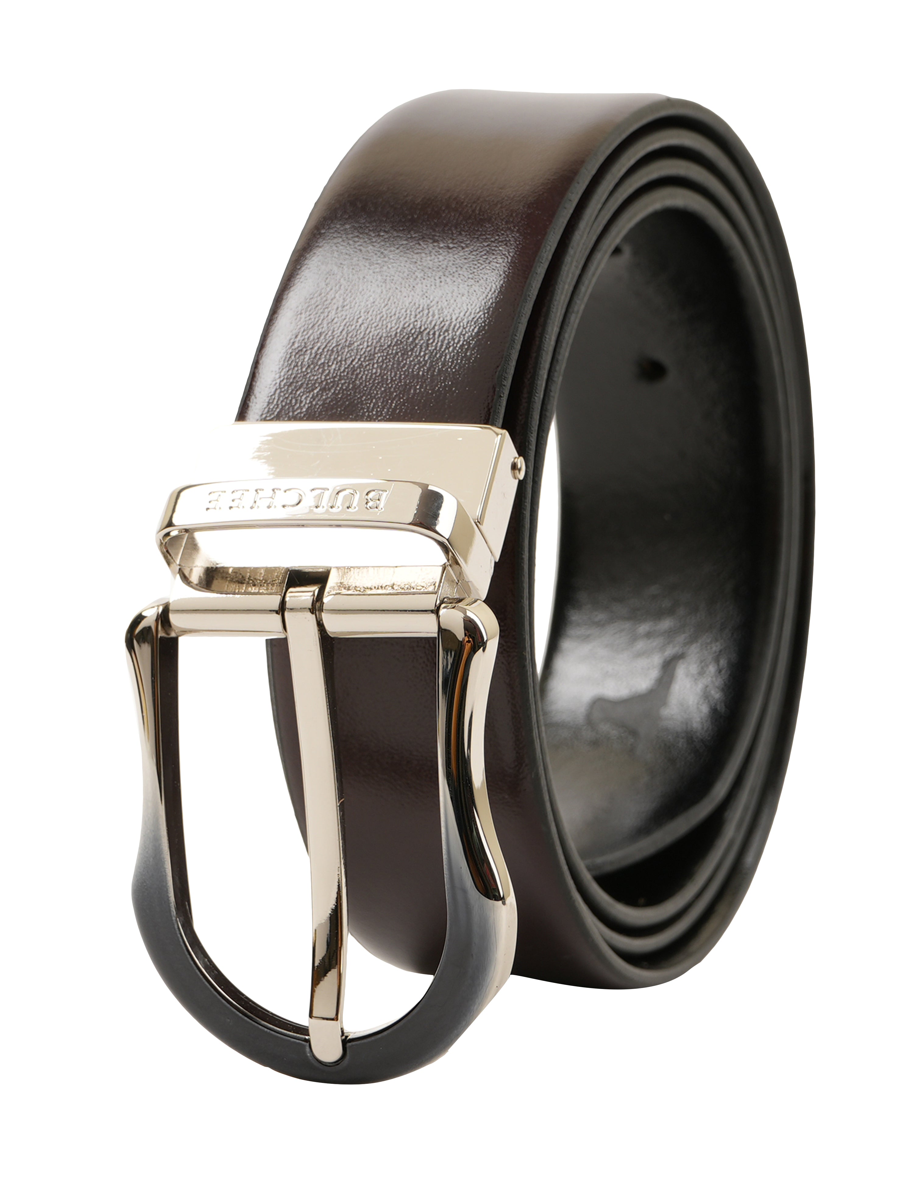 Bulchee Men's Collection | Italian Leather | Black & Burgundy | Prong Reversible Ombre Finish Buckle | BUL2303B
