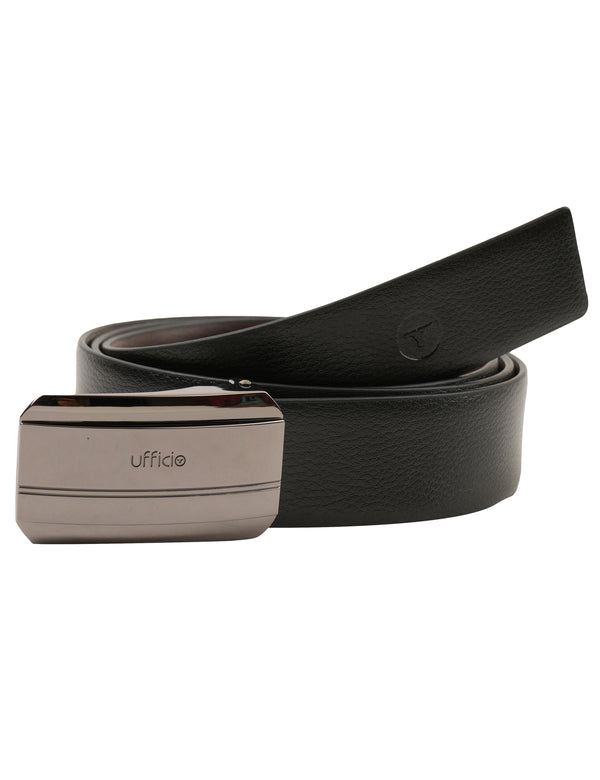 Ufficio Men's Collection Black and Brown textured leather belt with a flat buckle(UFF2305B)