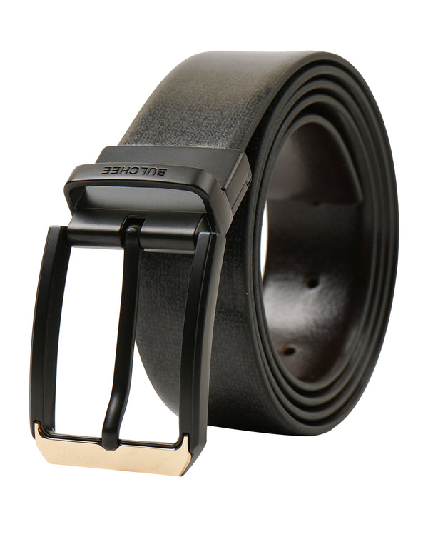 Bulchee Black and Brown Italian Leather belt with reversible bi-color buckle (BUL2305B)