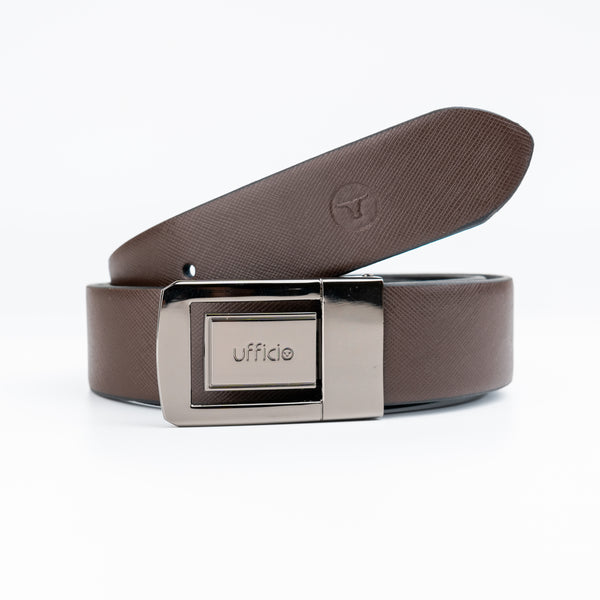 Ufficio Men's Brown/Black Flat Reversible with Shiny Black Belt