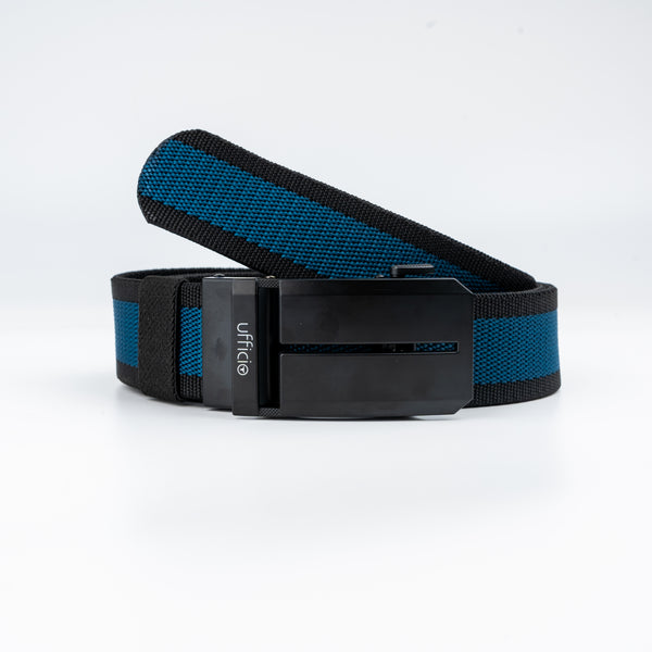 Ufficio Men's Blue/Black Stretchable Autolock Belt with Matt Black Buckle