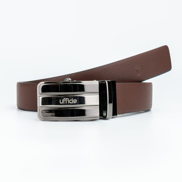 Ufficio Men's Brown Black Reversible Autolock with Shiny Black & Nickle Buckle Belt