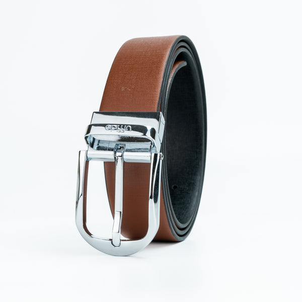 Ufficio Men's Black/Tan Reversible Prong with Chrome buckle Belt