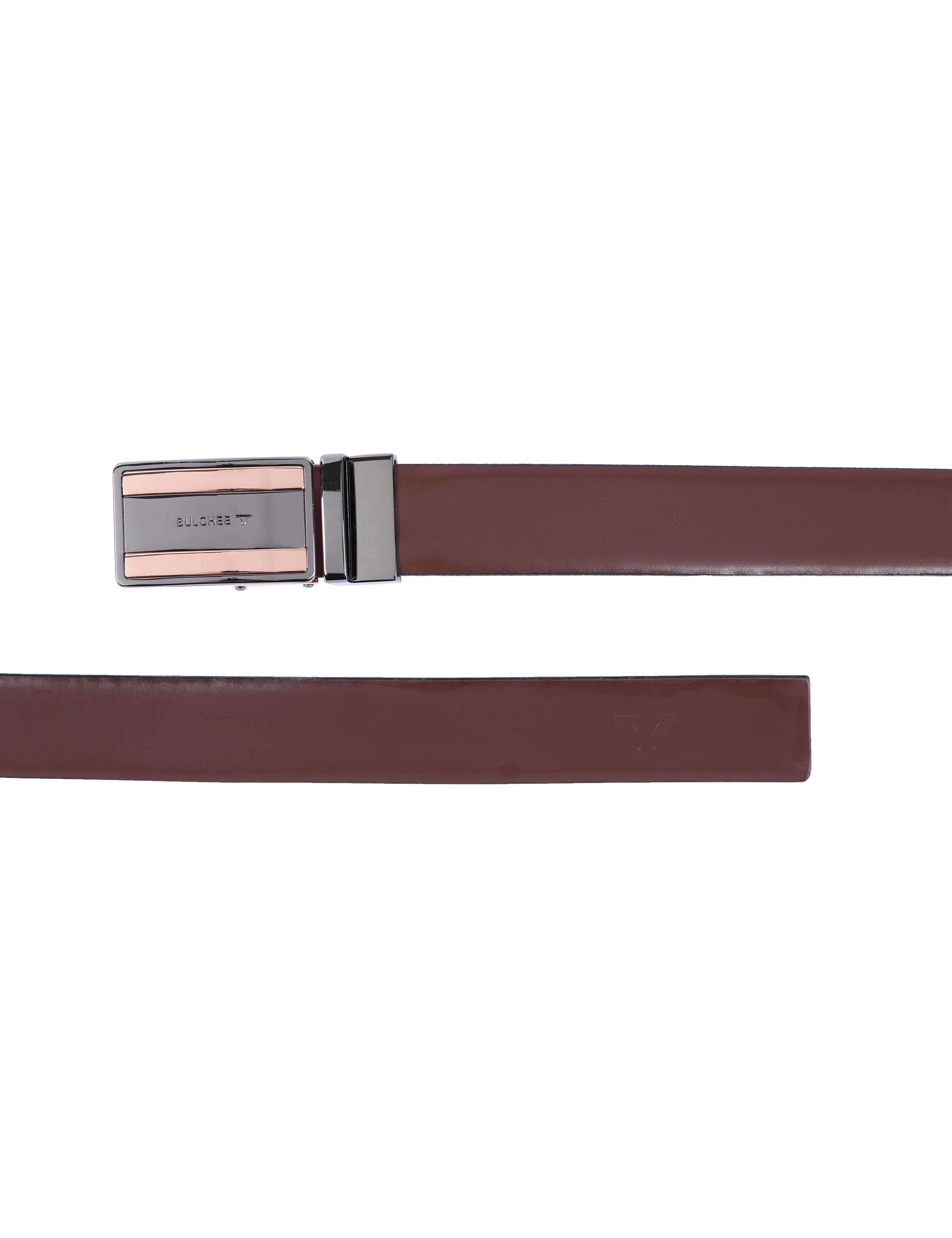 Bulchee Men's Collection | Genuine Leather | Black & Brown | Reversible Autolock Rose Gold & Black  Buckle | BUL2318B