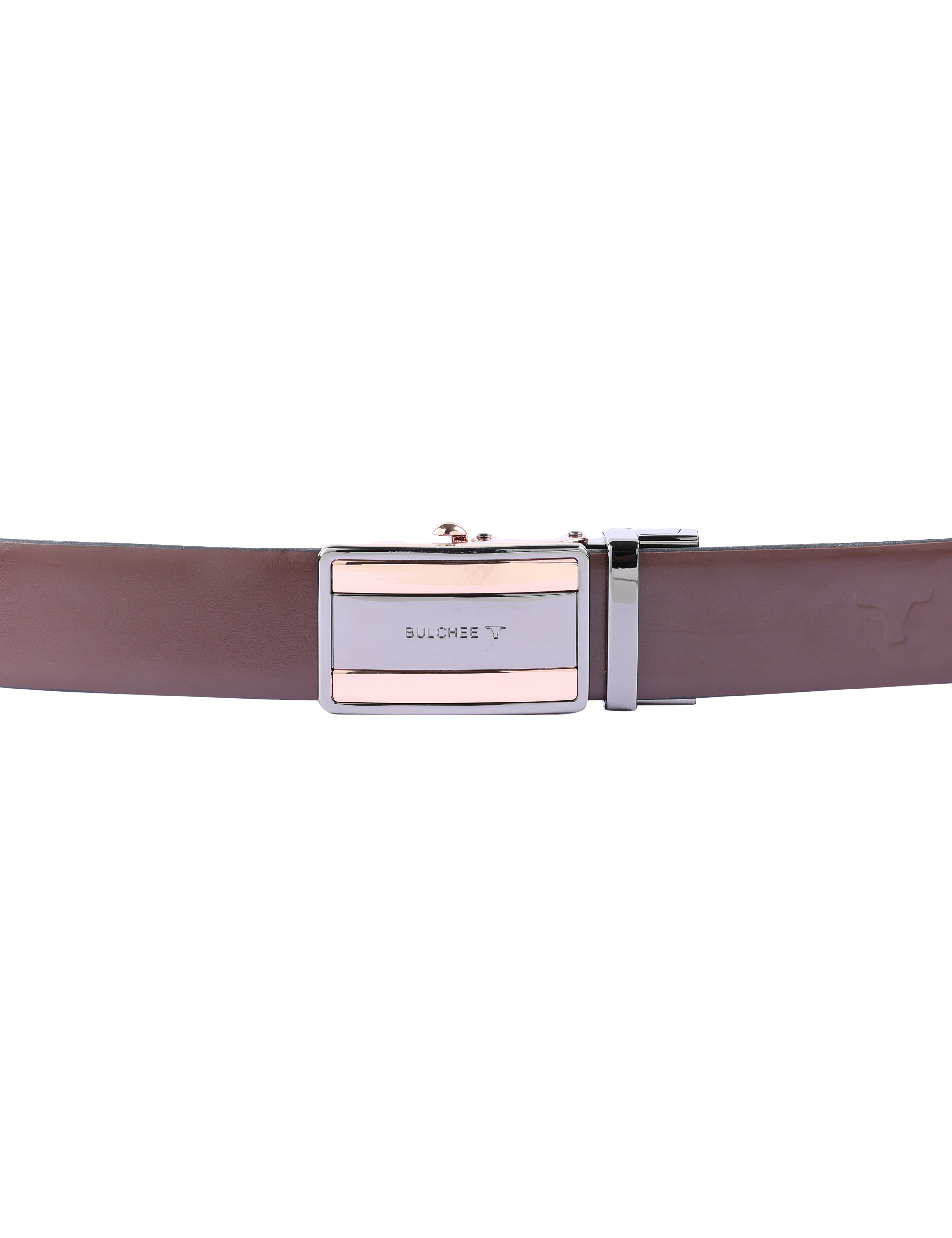 Bulchee Men's Collection | Genuine Leather | Black & Brown | Reversible Autolock Rose Gold & Black  Buckle | BUL2318B