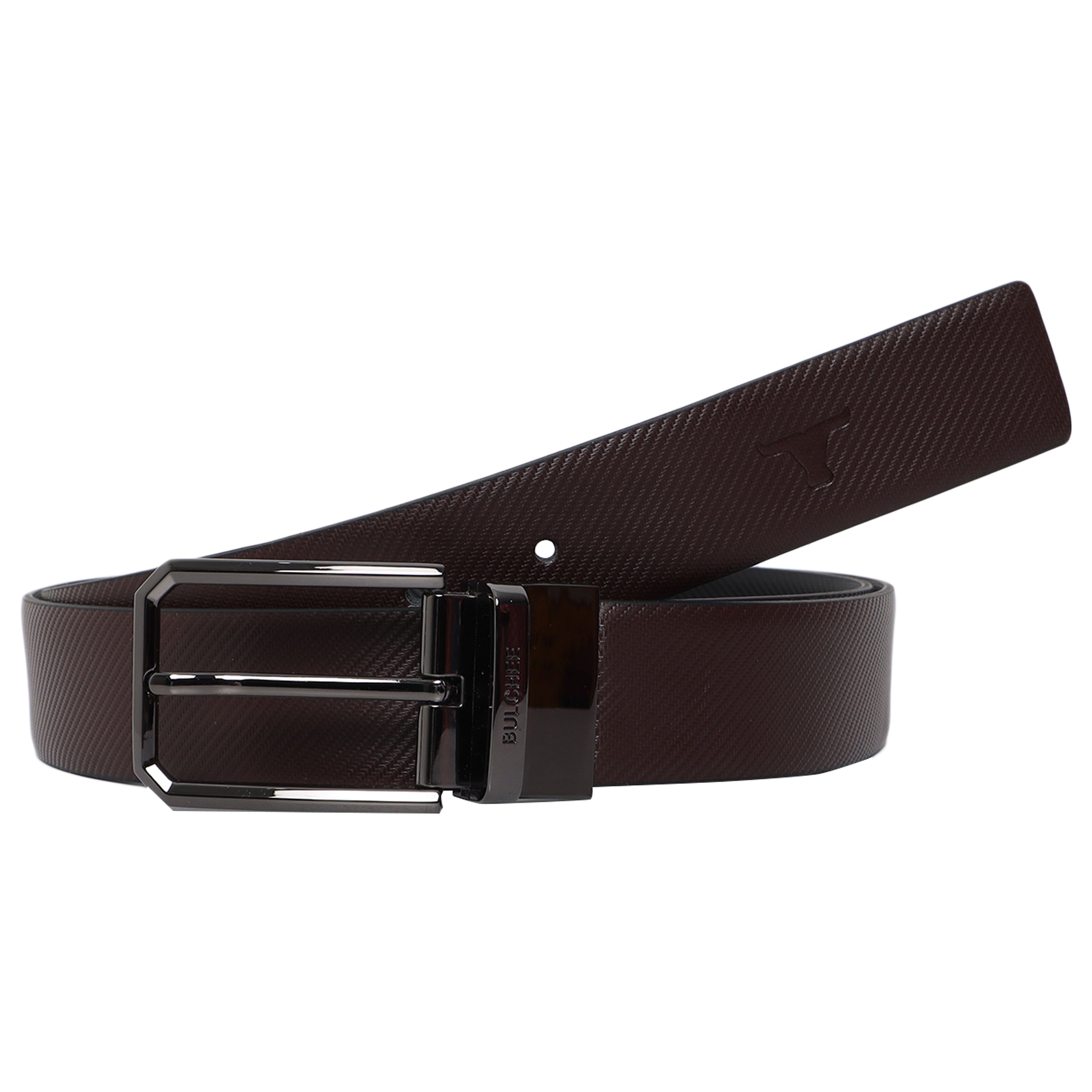 Bulchee Men's Genuine Leather Reversible Buckle Belt (Formal, Brown/Black) BUL2213BXL