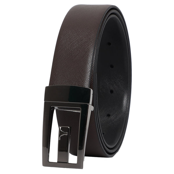 Bulchee Men's Genuine Leather Reversible Flat Buckle Belt (Formal, Brown/Black) BUL2216B