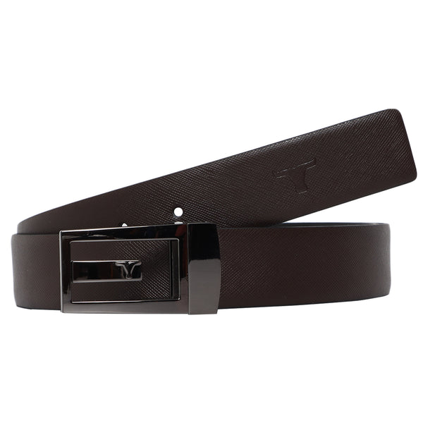 Bulchee Men's Genuine Leather Reversible Flat Buckle Belt (Formal, Brown/Black) BUL2216B