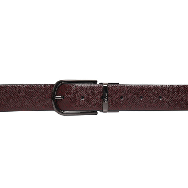 Ufficio Men's Reversible Prong Leather Belt (Formal, Burgundy/Black)