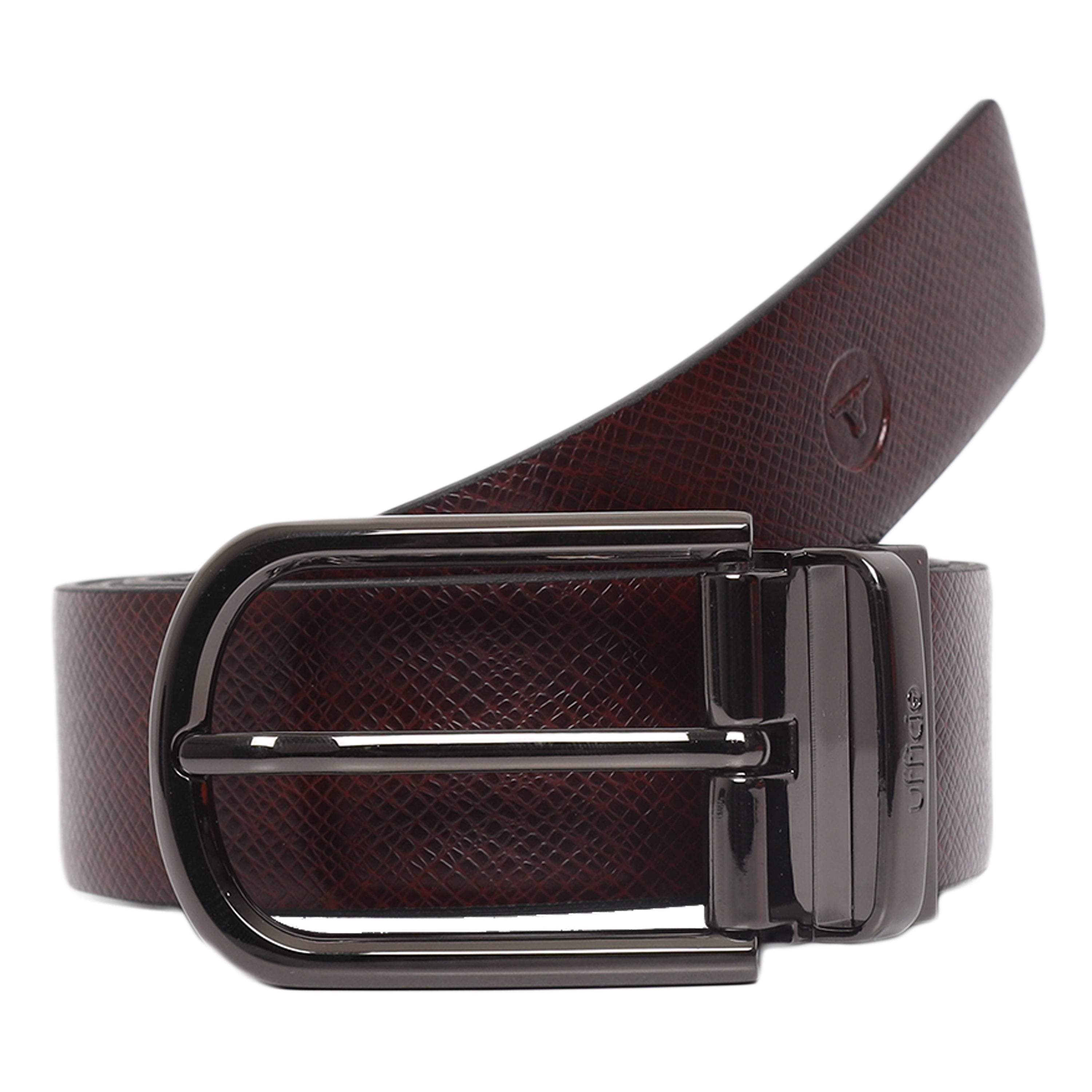 Ufficio Men's Reversible Prong Leather Belt (Formal, Burgundy/Black)