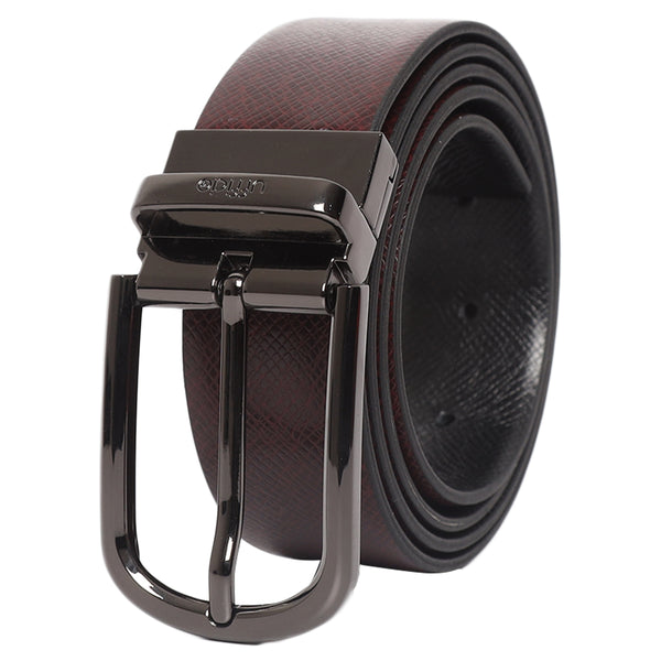 Ufficio Men's Reversible Prong Leather Belt (Formal, Burgundy/Black)