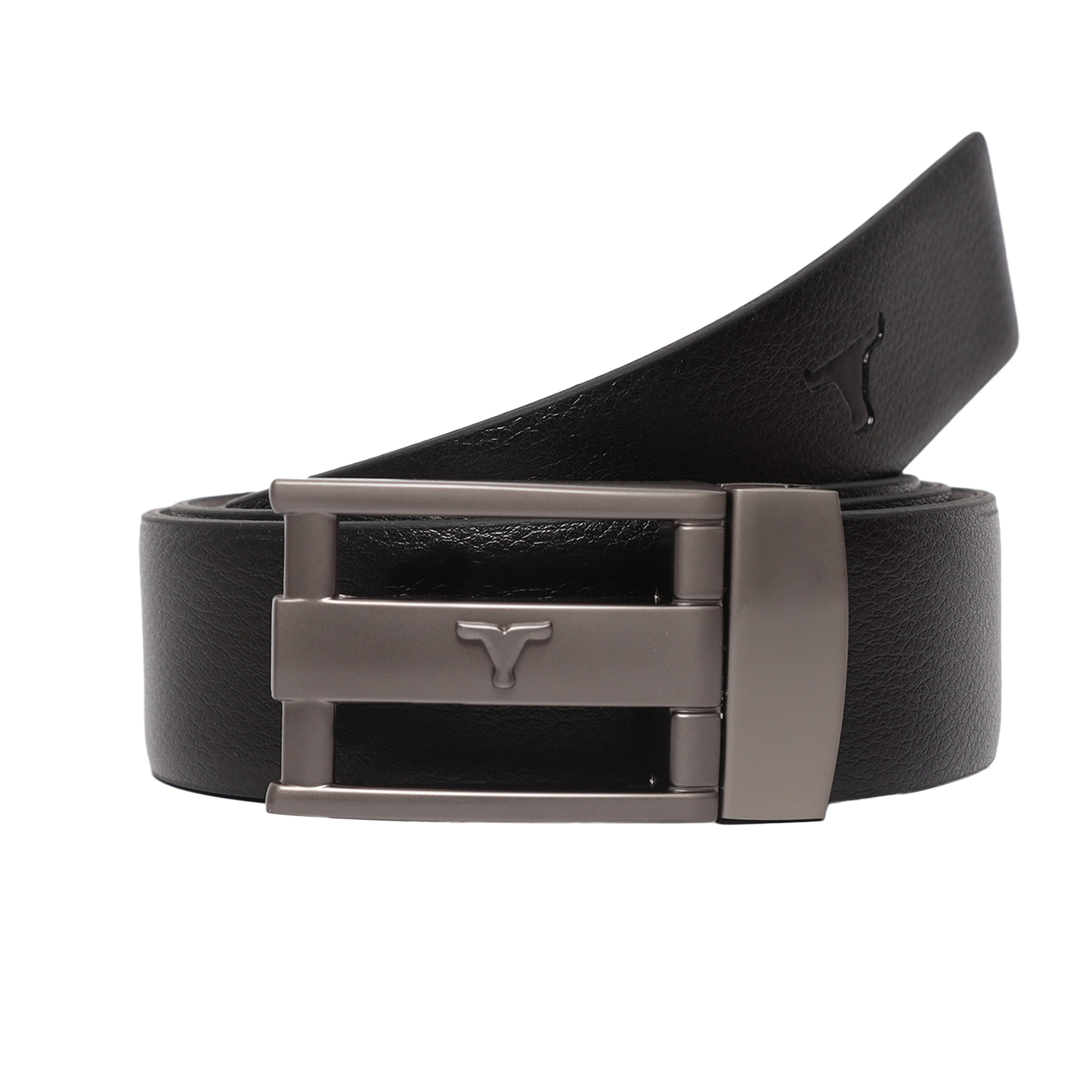 Bulchee Men's Genuine Leather Reversible Flat Buckle Belt (Formal, Black/Brown) BUL2217B
