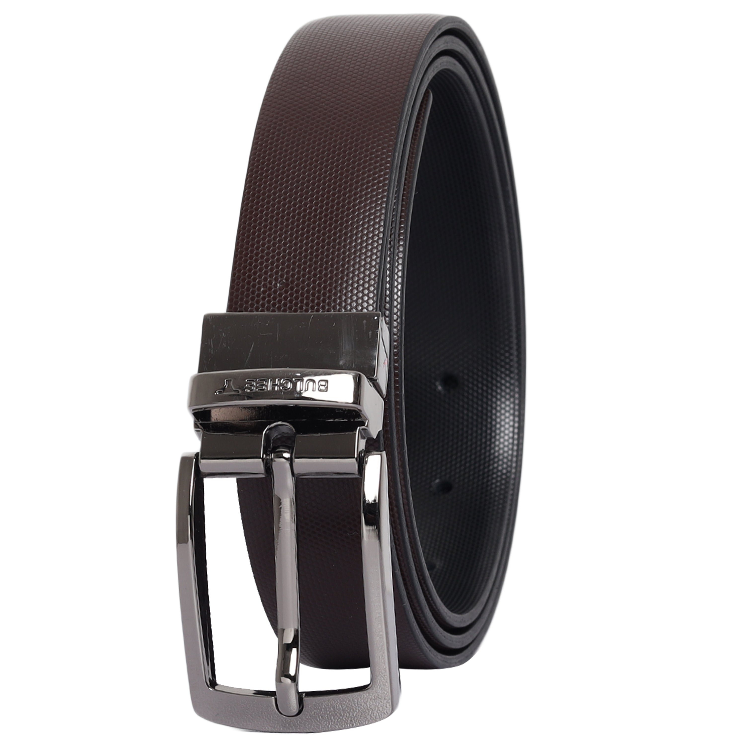 Bulchee Men's Genuine Leather Reversible Buckle Belt (Formal, Black/Brown) BUL2203B